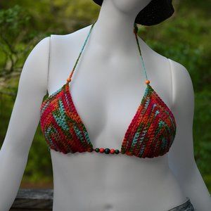 new hand made crochet knit bra fruit punch top